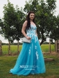 Ball Gown Sweetheart Tulle Sweep Train Appliques Lace Lace-up Beautiful Prom Dresses