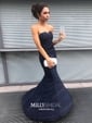 Mermaid Strapless Stretch Crepe Prom Dresses With Appliques