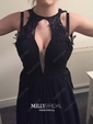 A-line V-neck Chiffon Cut Out Prom Dresses With Appliques