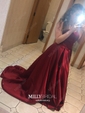 Burgundy Ball Gown Strapless Satin Prom Dresses