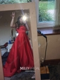Burgundy Ball Gown Strapless Satin Prom Dresses