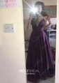 Black Ball Gown V-neck Satin Prom Dresses With Ruched