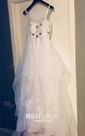 Ball Gown Strapless Tulle Ruffle Tiered Prom Dresses With Beading