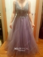 Ball Gown V-neck Floor-length Tulle Prom Dresses With Appliques