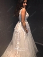 Ball Gown V-neck Floor-length Tulle Prom Dresses With Appliques