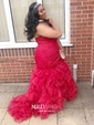 Mermaid Strapless Tulle Ruffle Tiered Prom Dresses With Ruched