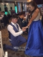 Ball Gown V-neck Backless Satin Prom Dresses With Beading
