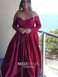 Ball Gown Off-the-shoulder Satin Modest Prom Dresses With Beading