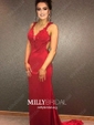 Sheath/Column V-neck Jersey Cut Out Prom Dresses With Appliques