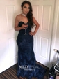 Black Mermaid Strapless Lace Prom Dresses With Appliques