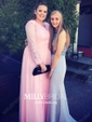 A-line V-neck Floor-length Chiffon Prom Dresses With Appliques