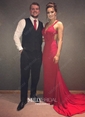 Sheath/Column V-neck Jersey Cut Out Prom Dresses With Appliques