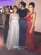 Sheath/Column V-neck Jersey Cut Out Prom Dresses With Appliques