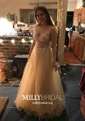 Ball Gown V-neck Floor-length Tulle Prom Dresses With Appliques