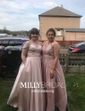 Ball Gown Off-the-shoulder Satin Prom Dresses With Beading