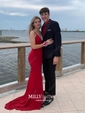 Sheath/Column V-neck Jersey Backless Prom Dresses With Ruched