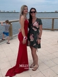 Sheath/Column V-neck Jersey Backless Prom Dresses With Ruched