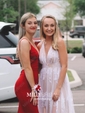 Sheath/Column V-neck Jersey Backless Prom Dresses With Ruched