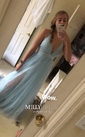 Black A-line V-neck Floor-length Tulle Prom Dresses With Split