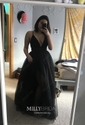Black A-line V-neck Floor-length Tulle Prom Dresses With Split