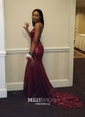 Trumpet/Mermaid Sweep Train V-neck Sequined Prom Dresses