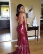 Mermaid V-neck Backless Sparkly Sequin Prom Dresses