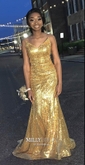 Trumpet/Mermaid V-neck Sequined Floor-length Prom Dresses