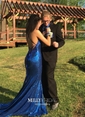 Mermaid V-neck Sparkly Sequin Prom Dresses With Appliques