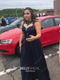 A-line Illusion Chiffon Tulle Cut Out Prom Dresses With Appliques
