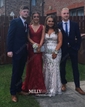 Burgundy Mermaid V-neck Lace Modest Prom Dresses