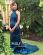 Trumpet/Mermaid High Neck Jersey Sweep Train Beading Prom Dresses