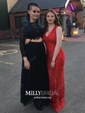 A-line Illusion Lace Chiffon Long Sleeves Two Piece Prom Dresses
