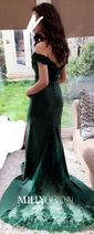 Trumpet/Mermaid Sweep Train Off-the-shoulder Stretch Crepe Beading Prom Dresses
