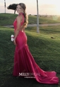 Mermaid High Neck Taffeta Cut Out Prom Dresses With Beading