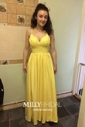 A-line Floor-length V-neck Silk-like Satin Split Front Prom Dresses