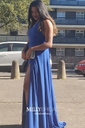 A-line Halter Backless Jersey Prom Dresses With Split