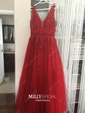 Ball Gown V-neck Floor-length Tulle Prom Dresses With Appliques