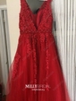 Ball Gown V-neck Floor-length Tulle Prom Dresses With Appliques