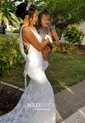 Trumpet/Mermaid V-neck Lace Sweep Train Appliques Lace Wedding Dresses