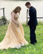 Ball Gown V-neck Sparkly Sequin Prom Dresses With Beading