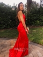 Sheath/Column V-neck Backless Floor-length Satin Prom Dresses