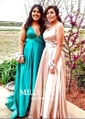 Black Ball Gown V-neck Satin Prom Dresses With Ruched