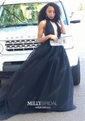 Black Ball Gown High Neck Tulle Backless Cut Out Prom Dresses