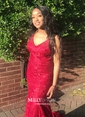Burgundy Mermaid V-neck Lace Backless Prom Dresses