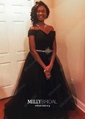 Ball Gown Off-the-shoulder Tulle Sweep Train Beading Prom Dresses