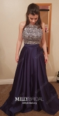 Ball Gown/Princess Sweep Train Halter Satin Beading Prom Dresses
