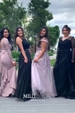Ball Gown V-neck Backless Tulle Prom Dresses With Appliques