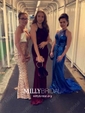 Sheath/Column Sweep Train Scoop Neck Velvet Spaghetti Straps Appliques Lace Prom Dresses