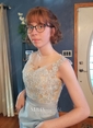 Affordable Scoop Neck Blue Chiffon Tulle Appliques Lace Floor-length Bridesmaid Dresses