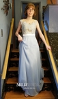 Affordable Scoop Neck Blue Chiffon Tulle Appliques Lace Floor-length Bridesmaid Dresses